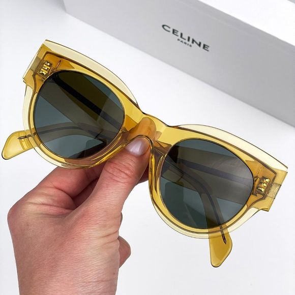 Celine CL40008I 39N Sunglasses Unisex Shiny Yellow Green Rounded Cat Eye